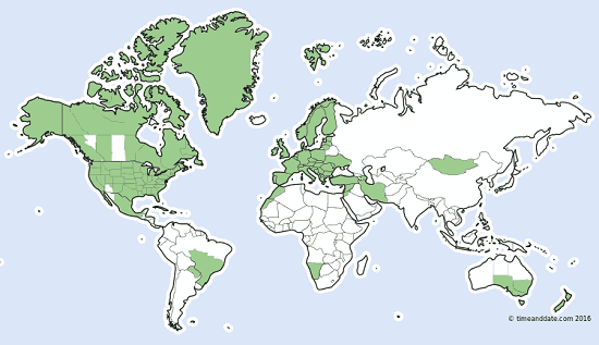 Země, ve kterých byl v roce 2016 používán letní čas