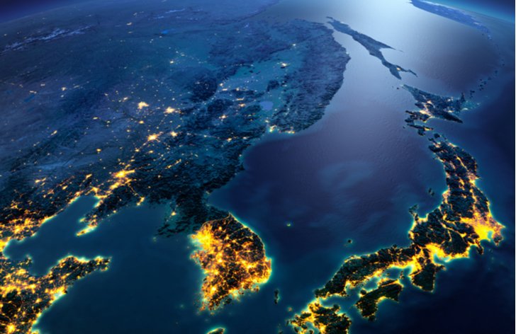 Severní a Jižní Korea z vesmíru