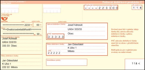 Poštovní dobírková poukázka C
