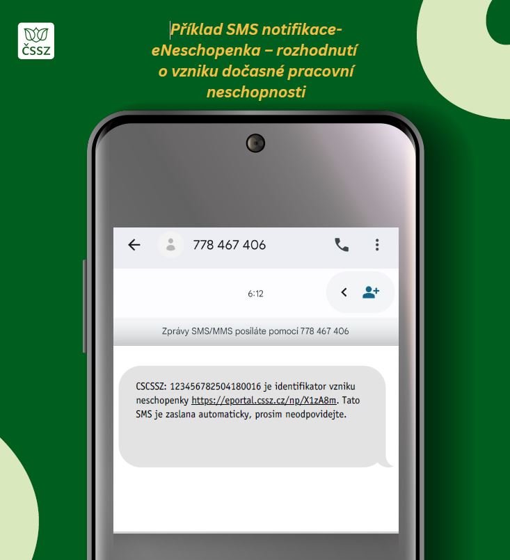 Příklad autorizační SMS u eNeschopenky