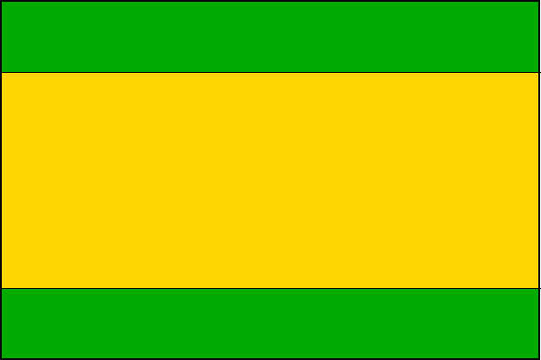 List tvoří tři vodorovné pruhy, zelený, žlutý a zelený v poměru 1:3:1. Poměr šířky k délce listu je 2:3.