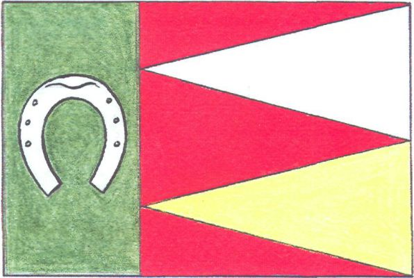List tvoří dva svislé pruhy, zelený a červený, v poměru 1 : 2. V zeleném pruhu bílá podkova, v červeném dva vlající klíny, bílý a žlutý s vrcholy na žerďovém okraji červeného pruhu. Poměr šířky k délce listu je 2 : 3.