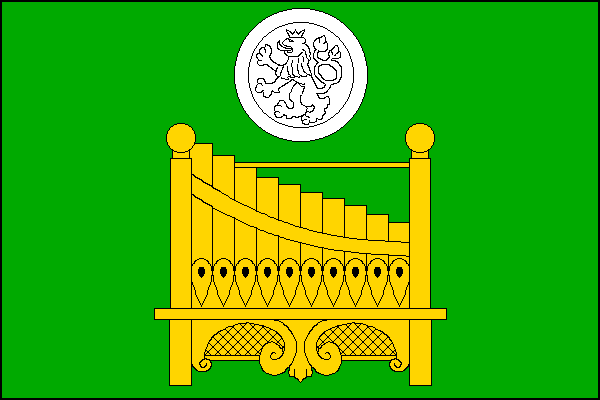 Zelený list, uprostřed žluté přenosné varhany převýšené bílou mincí s vyraženým českým lvem. Poměr šířky k délce listu je 2:3.