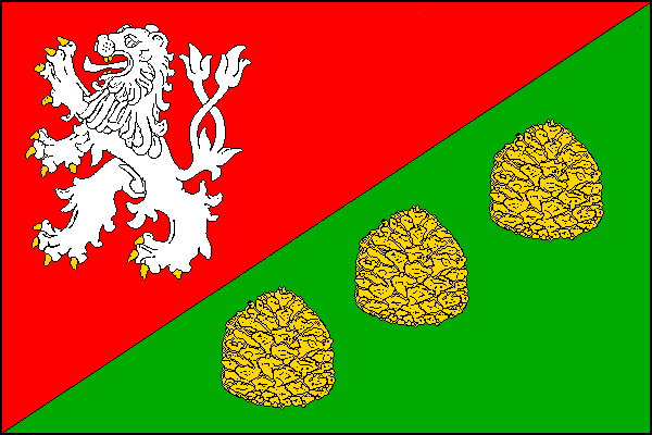 Červeno-zeleně šikmo dělený list. V červeném poli bílý dvouocasý lev se žlutou zbrojí, v zeleném poli šikmo tři žluté vztyčené borové šišky. Poměr šířky k délce listu je 2:3.