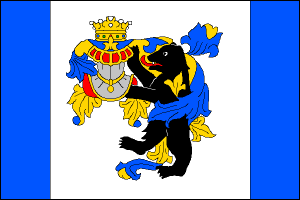 List tvoří tři svislé pruhy v poměru 1:4:1. V bílém pruhu černý medvěd ve skoku s červeným jazykem držící turnajský korunovaný helm s modro-žlutými přikrývadly. Poměr šířky k délce listu je 2:3.