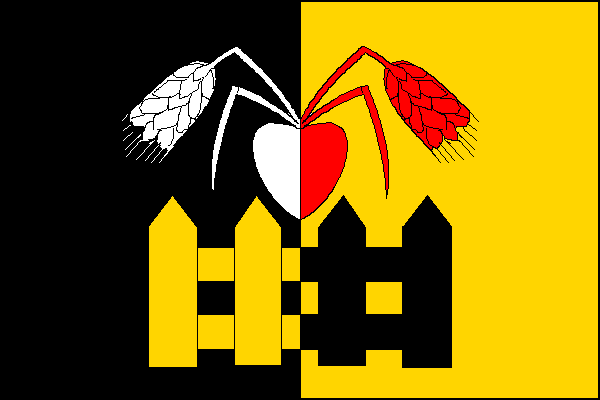 List tvoří dva svislé pruhy, černý a žlutý. V dolní části listu plot opačných barev o čtyřech špičatých plaňkách na dvou latích. Nad plotem bílo-červeně polcené srdce, z něhož vyrůstají dva zlomené obilné klasy s listy, bílý do černého a červený do žlutéh