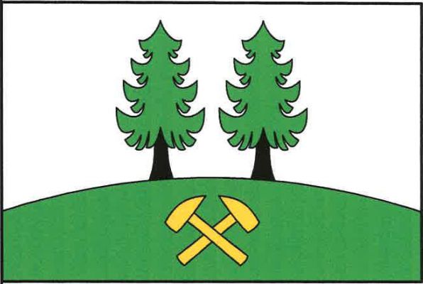 List tvoří dva vodorovné pruhy, bílý a vypouklý zelený, v poměru 3 : 1. Vrchol zeleného pruhu sahá do pěti osmin šířky listu a vyrůstají z něho dva zelené jehličnaté stromy s černými kmeny. V zeleném pruhu zkřížená přivrácená žlutá želízka. Poměr šířky k 