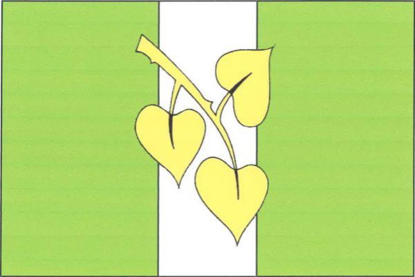 List tvoří tři svislé pruhy, zelený, bílý a zelený, v poměru 5 : 3 : 5. Uprostřed listu kosmo svěšená žlutá lipová větev se třemi listy. Poměr šířky k délce listu je 2 : 3.