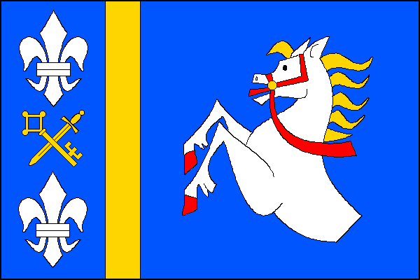 List tvoří dva svislé žerďové pruhy, modrý a žlutý, a modré čtvercové pole, v poměru 3:1:8. V modrém žerďovém pruhu dvě bílé lilie nad sebou, mezi nimi kosmo klíč zuby dolů a k hornímu cípu, šikmo podložený mečem hrotem k dolnímu rohu, oboje žluté. Ve vla