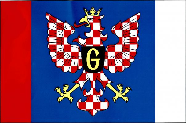 List tvoří tři svislé pruhy, červený, modrý a bílý, v poměru 1 : 4 : 1. V modrém pruhu moravská orlice nesoucí na hrudi černý štítek se žlutým majuskulním písmenem G. Poměr šířky k délce listu je 2 : 3.
