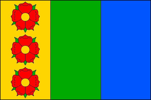 List tvoří tři svislé pruhy, žlutý, zelený a modrý. V žerďovém pruhu pod sebou tři červené růže se žlutými semeníky a zelenými kališními lístky. Poměr šířky k délce listu je 2:3.