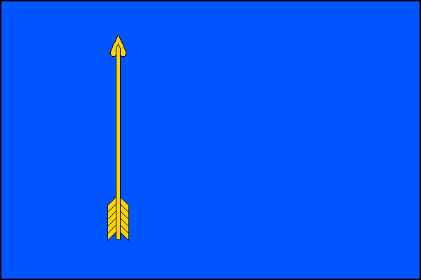 Modrý list se žlutou střelou hrotem vzhůru jednu třetinu délky listu od žerďového okraje. Poměr šířky k délce listu je 2:3.