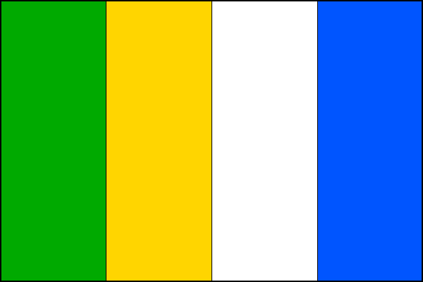 List tvoří čtyři svislé pruhy, zelený, žlutý, bílý a modrý. Poměr šířky k délce listu je 2:3.