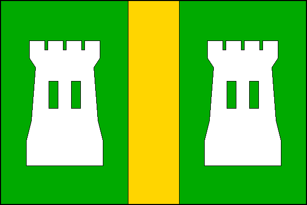 List tvoří tři svislé pruhy: zelený, žlutý a zelený v poměru 5:2:5. V zelených polích po jedné bílé věži s cimbuřím a dvěma zelenými okny. Poměr šířky k délce listu je 2:3.
