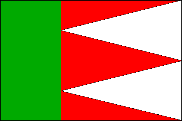 List tvoří zelený žerďový pruh široký jednu třetinu délky listu a červené pole se dvěma bílými vlajícími klíny s vrcholy dosahujícími k zelenému pruhu. Poměr šířky k délce listu je 2:3.