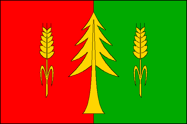 List tvoří dva svislé pruhy, červený a zelený. Uprostřed smrk mezi dvěma obilnými klasy s listy, vše žluté. Poměr šířky k délce listu je 2:3.