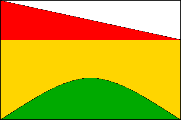 List tvoří dva vodorovné pruhy, červeno-bíle kosmo dělený a žlutý v poměru 1:2. Z dolního okraje listu vyrůstá zelený kopec (chlum). Poměr šířky k délce listu je 2:3.